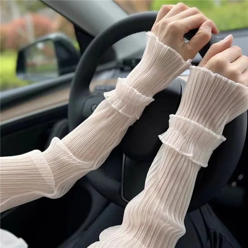 Summer Long Fingerless Gloves Women Sun Protection Sleeves Gloves Lady Thin Lace Mesh Arm Sleeve Sunscreen UV Breathable Mitten