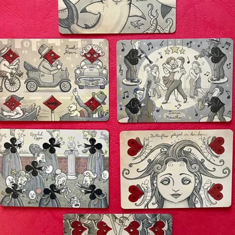 Carte da gioco per trasformazione Royal Mischief Set completo Mazzo Oracle stampato su cartoncino doppio in rilievo 9 * 6 cm 54 carte da poker