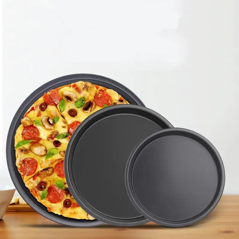 Teglia per pizza antiaderente in acciaio al carbonio, vassoio rotondo da 10/11/12/14 pollici, utensile da cucina per teglie da forno per pizza fatte in casa
