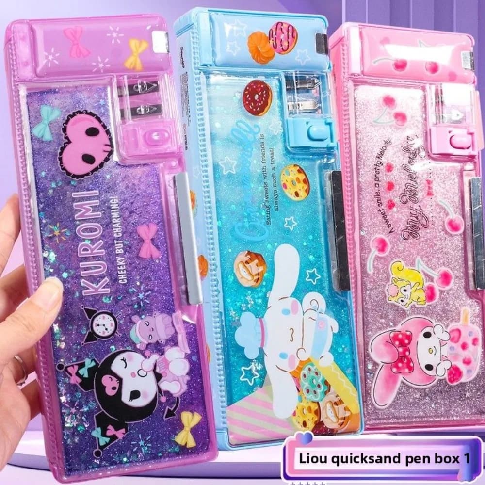 Astuccio Sanrio Quicksand Kuromi My Melody Cinnamoroll, Scatola Portaoggetti Multifunzionale per Cancelleria, Design Cartone Animato Carino