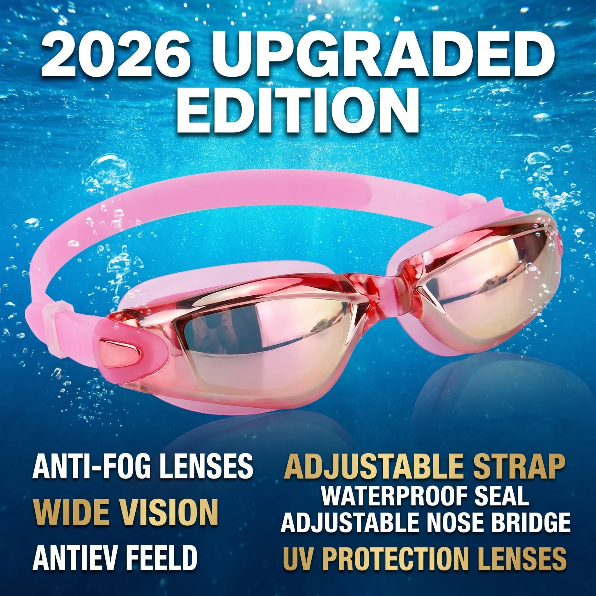 2026 New Upgrade Swimming Goggles Water Sports Large Frame With Earplugs Adult Set