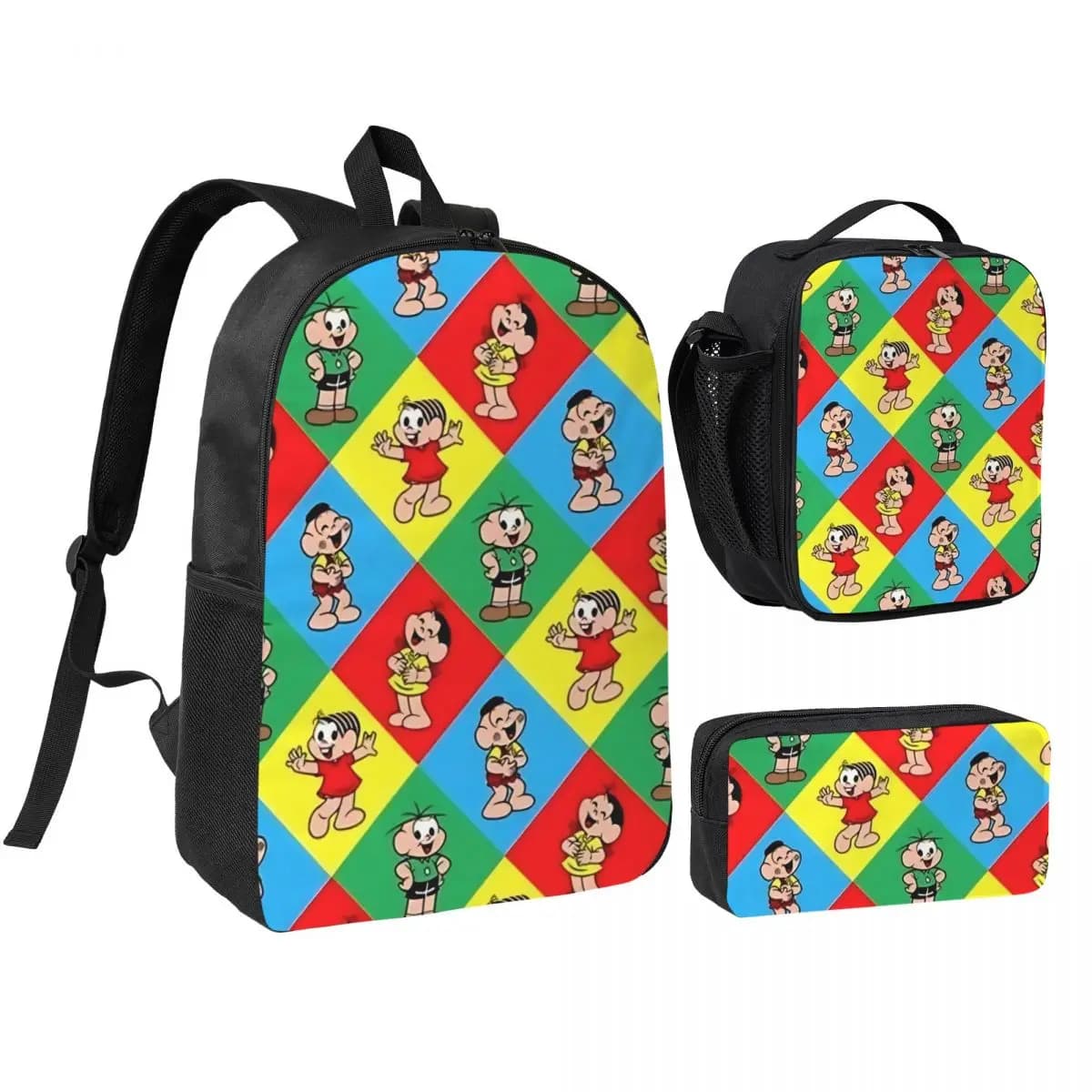 3Pcs Turma Da Monicas School bags Set for Boy Girl Pencil Boxes Backpack Sets with Lunch Box For School Students Daypack