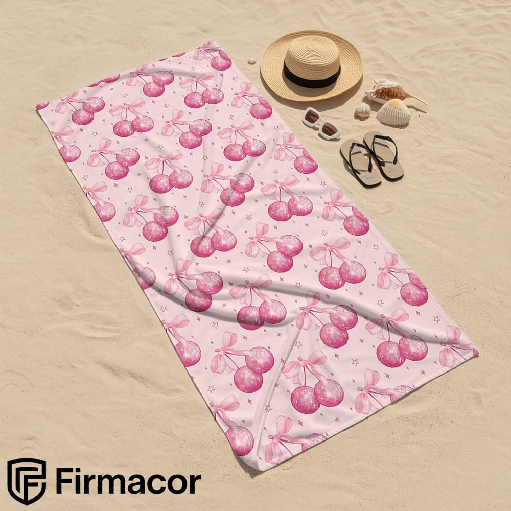 Disco Cherry Bow Cartoon Anime Beach Towel Microfiber Quick Dry Super Absorbent Soft Bath Towel for Kids Adults Travel