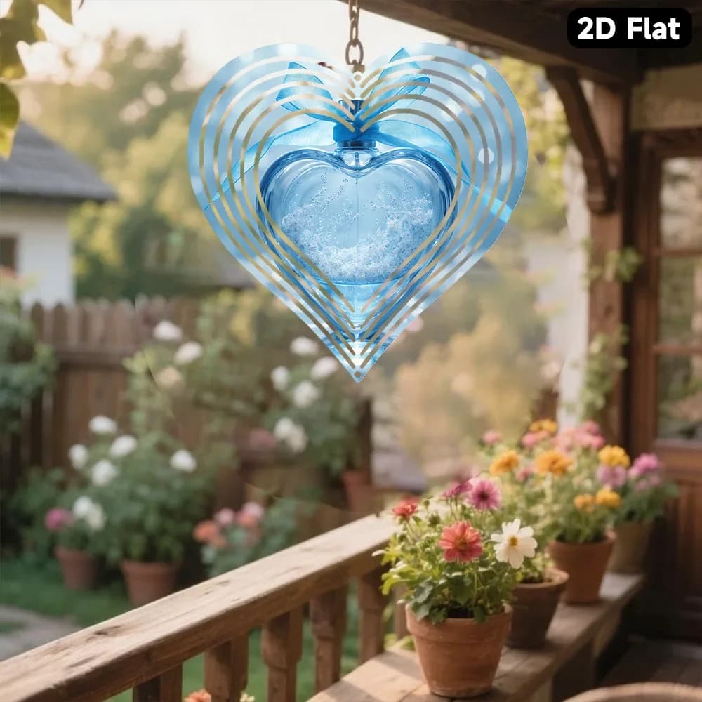 HELLOYOUNG Heart Shaped Water Feature, 2D Flat Bohemian Metal Wind Chime with Soothing Blue Bubbles & Calming Sound for Home Bal
