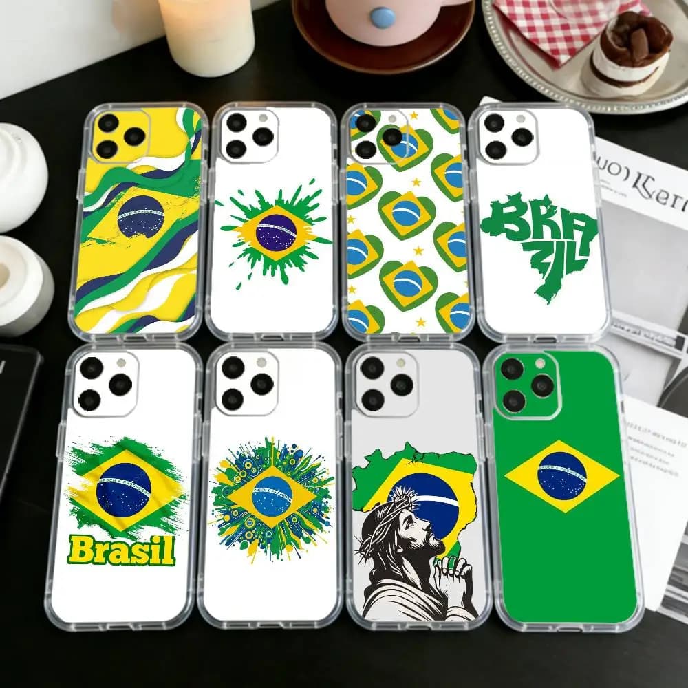 COOL B-Brazilian flag Phone Case For iPhone 17 16 15 14 13 12 11 Mini Pro Max Plus Transparent Cover