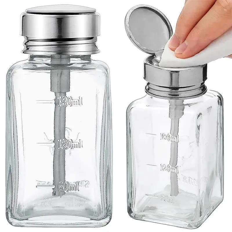 Flaconi in Vetro Ricaricabili per Conservazione Unghie, Dispenser Vuoto con Pompa a Pressione per Liquidi, Strumenti per Manicure, Rimozione Smalto e Pulizia