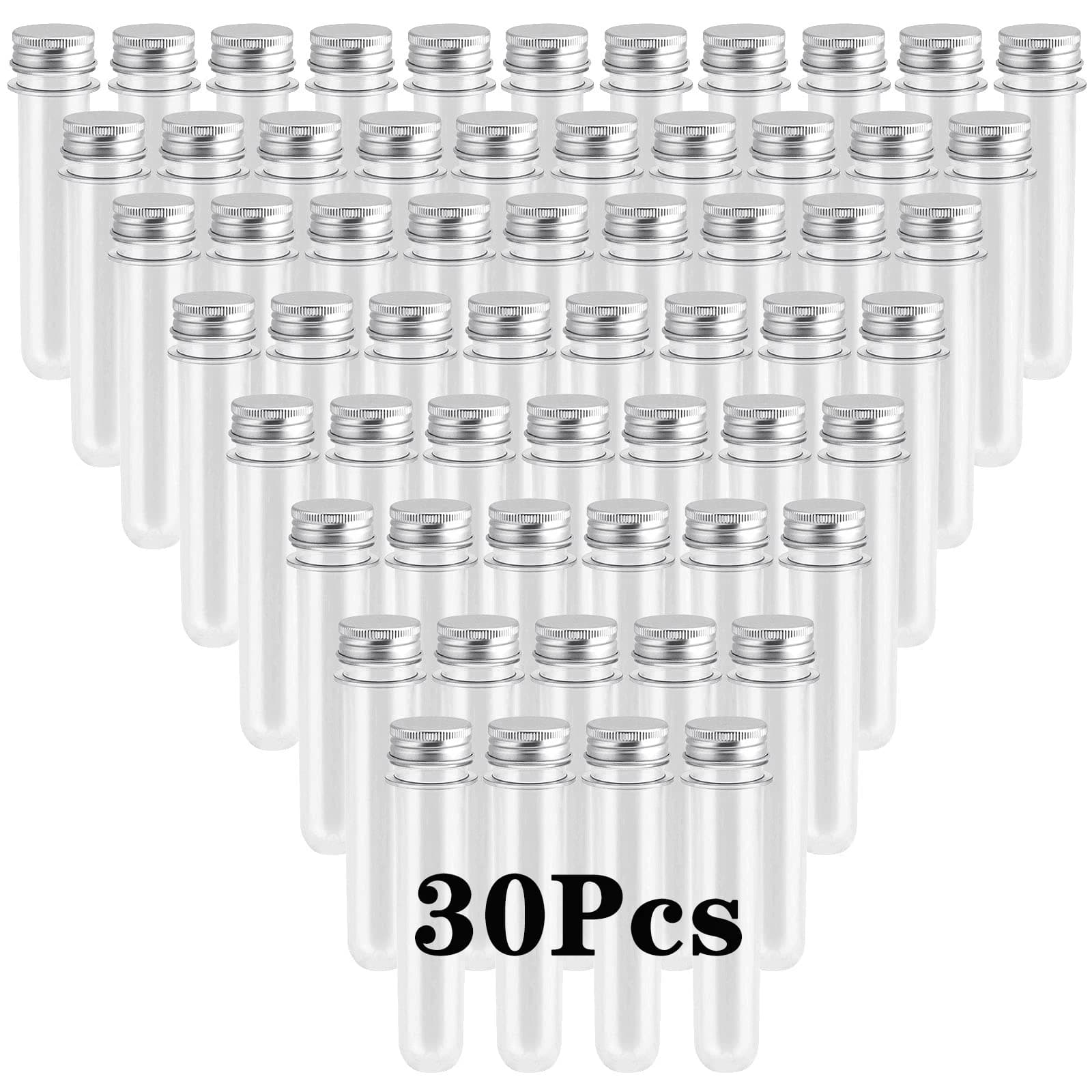 30 provette in plastica trasparente da 40 ml con tappi, 140 x 25 mm, provette trasparenti per sali da bagno, provette per piante, caramelle, polveri e conservazione.