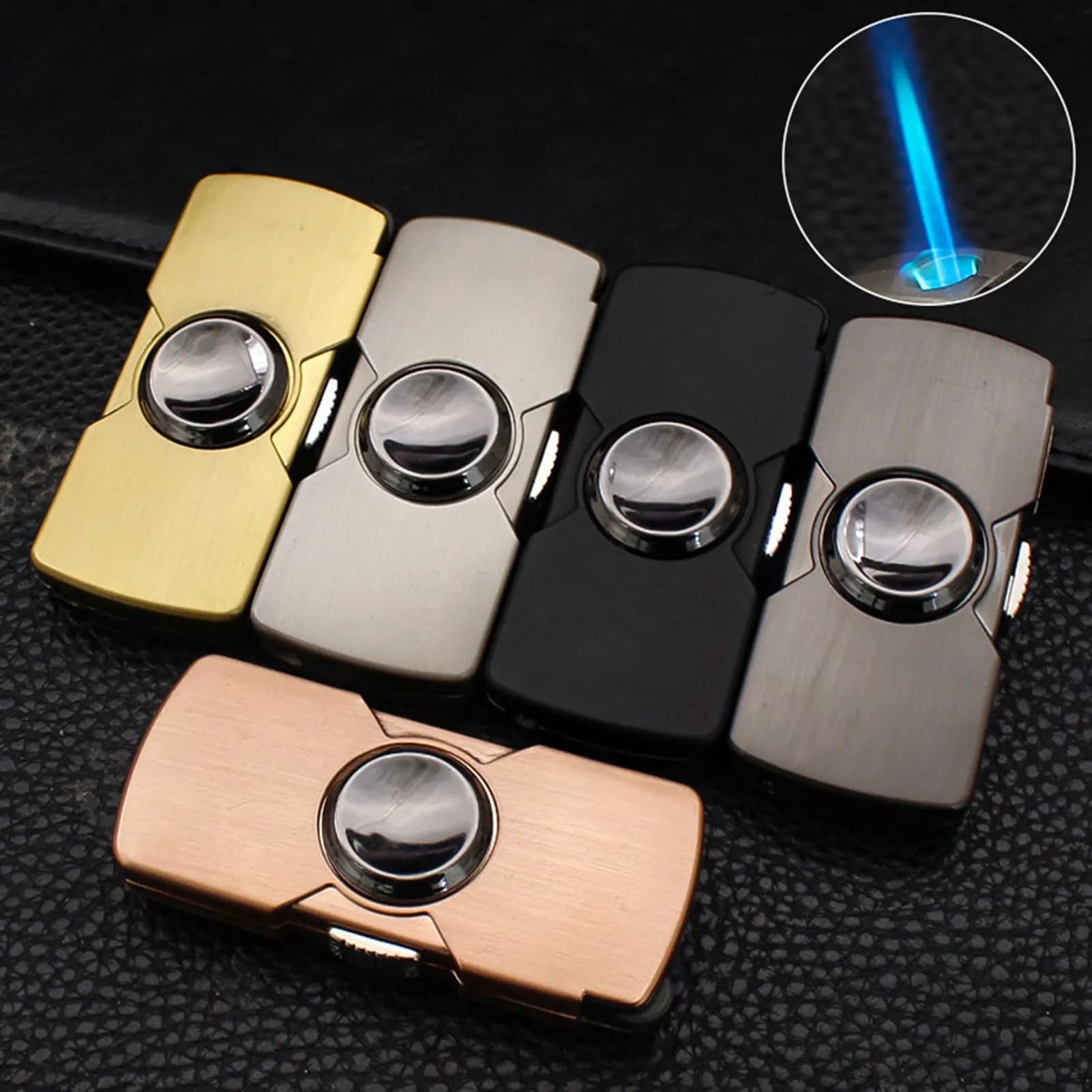 Mini Fidgets Spinner Accendino Mola Antivento Giocattolo da dito Jet-Flame Accendino per alleviare lo stress