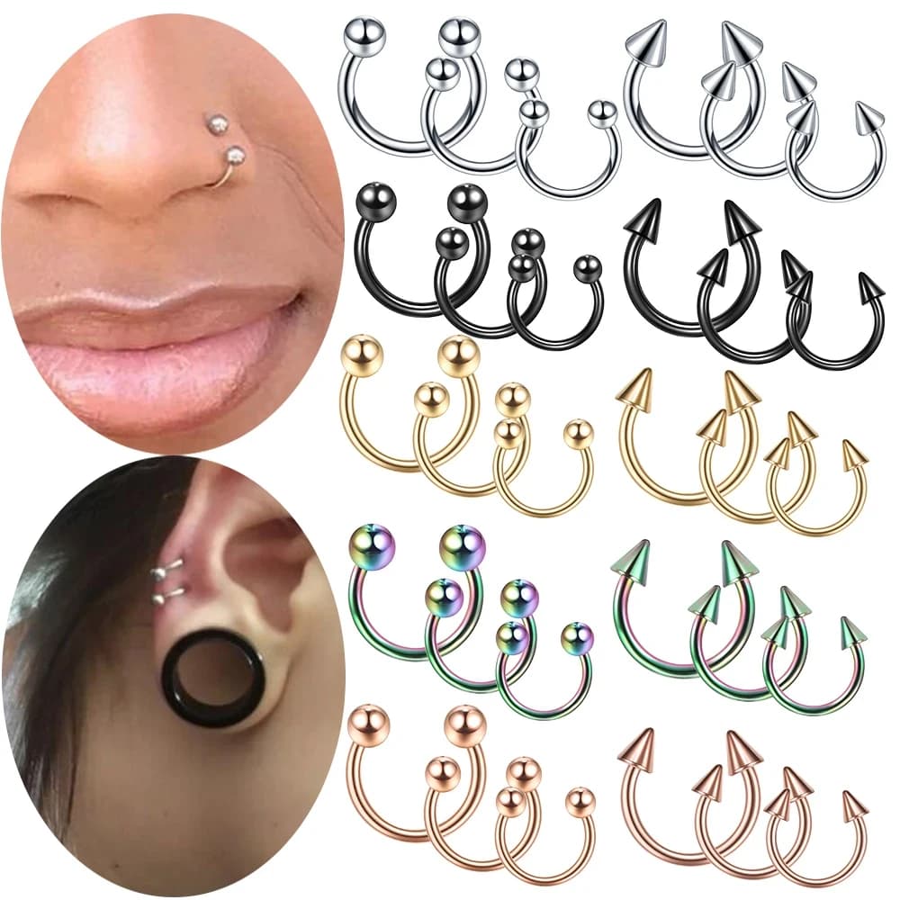 1 pair of circular steel barbells horses 16G 20G lip eyebrow nose set piercing circle ear cartilage elica lobe earring piercing