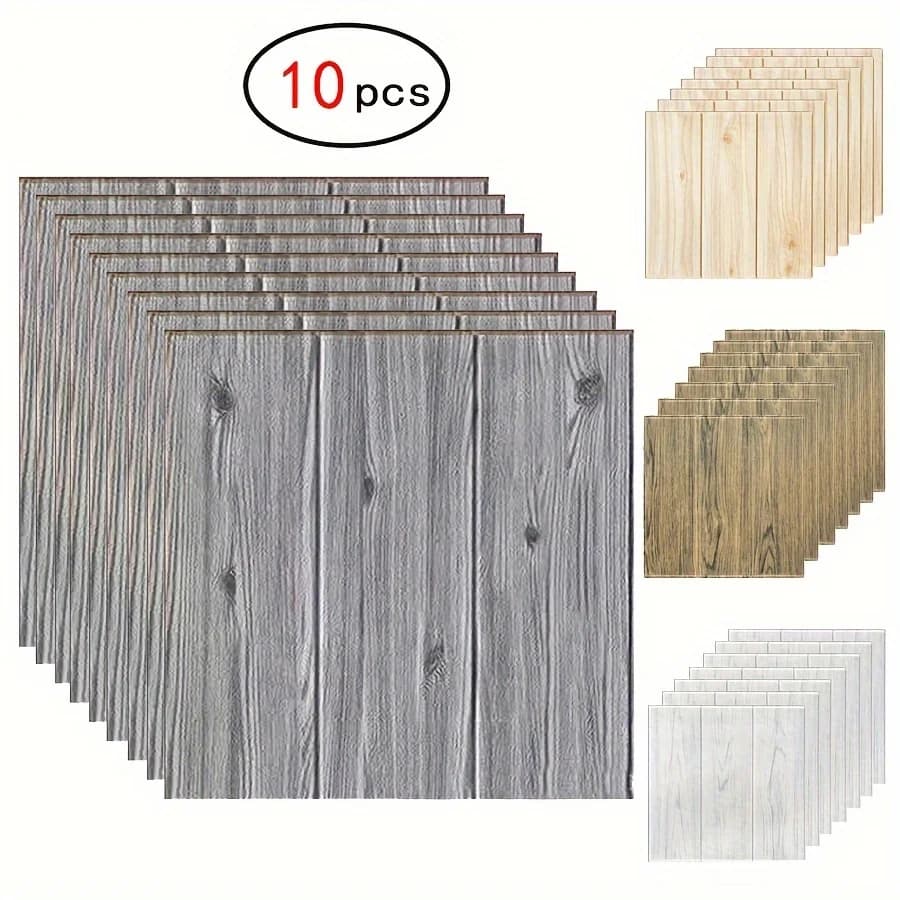 10 pieces of wallpaper with wood veins, detachable and glueable for interior wall decoration, self-adhesive foam wall for TV background walls, bedroom