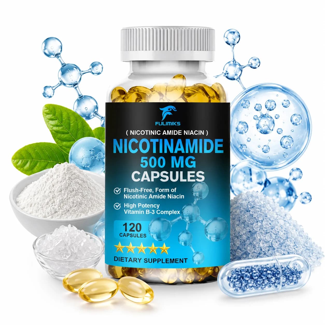 High Absorption Niacinamide 500mg Supplement, Supports Skin Defense, NAD+ Levels, Cellular Energy, Metabolism & Daily Wellness