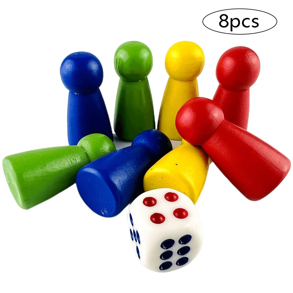 8 pezzi di peone/scacchi con 1 dadi in legno da 31 mm per giochi da tavolo, giochi di carte e altri accessori per giochi, 4 colori