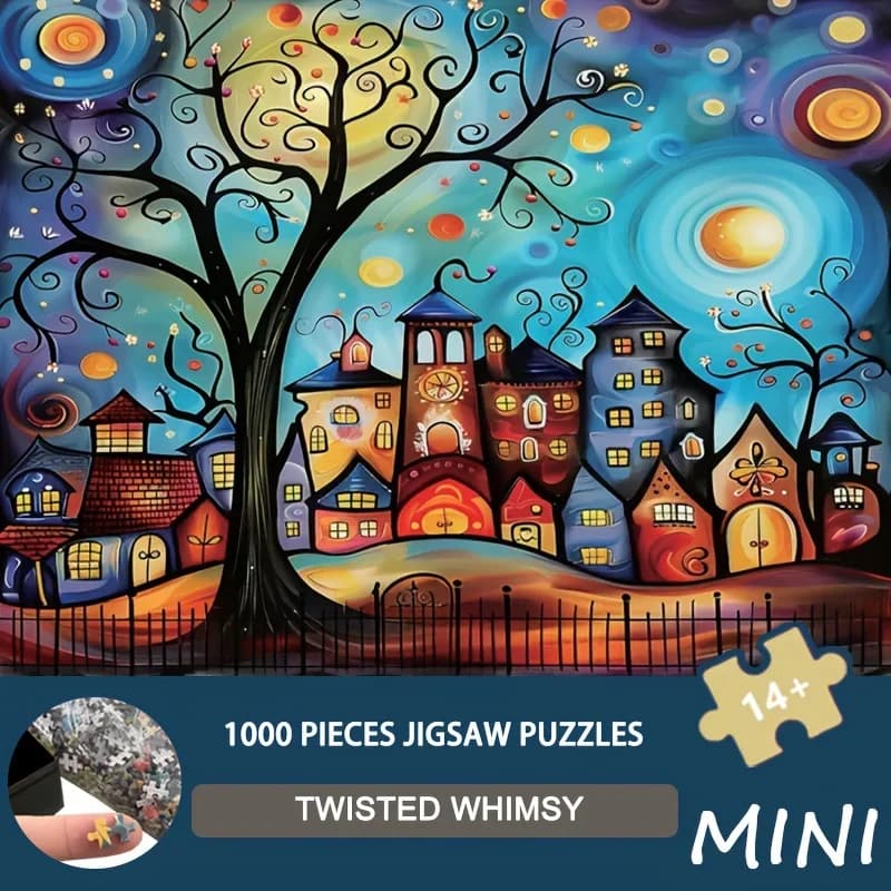 Puzzle di dimensioni mini 1000 pezzi Whirl intrecciato 38x26 cm Arte astratta surreale, sfida di flessione mentale per adulti per la decorazione domestica moderna