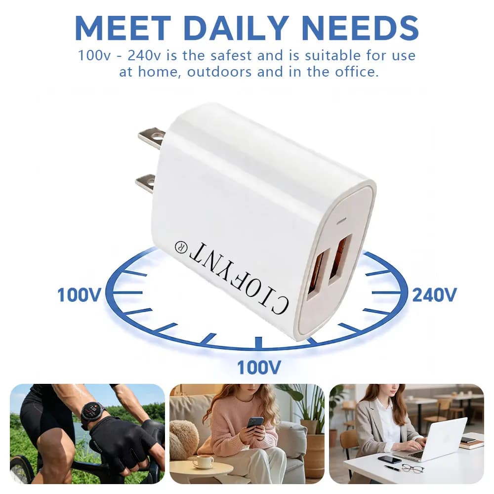 12W Dual USB Charger, 2-Port Wall Charger, 5V 2.4A Fast Charging, US Plug Adapter, Multi-Device Charger, Compact Travel Charger,