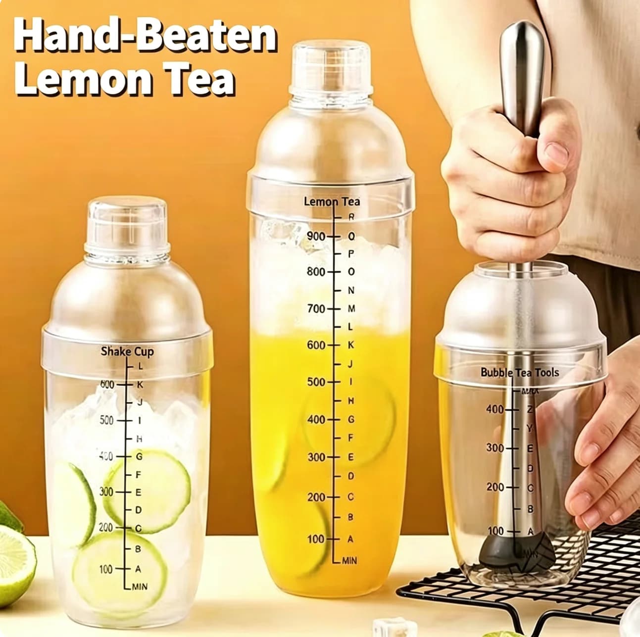 Milk Tea Shaker Cup Set Commercial Hand‑beaten Lemon Tea Making Tools Transparent Scale Shaker Cocktail Mixer Kit for Bubble Tea