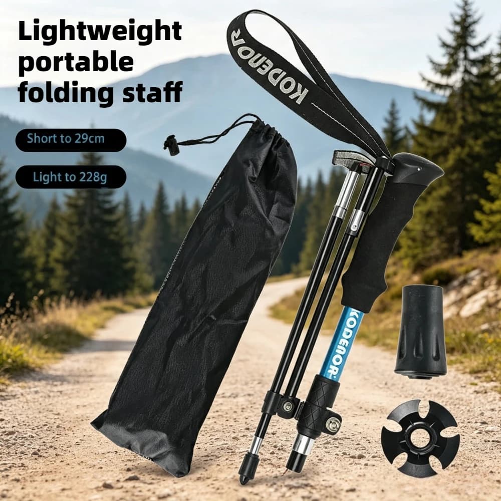Outdoor Aluminum Alloy Foldable Ultra-light Travel Trekking Poles 5-section Lightweight Outer Lock Hiking Trekking Walking Stick