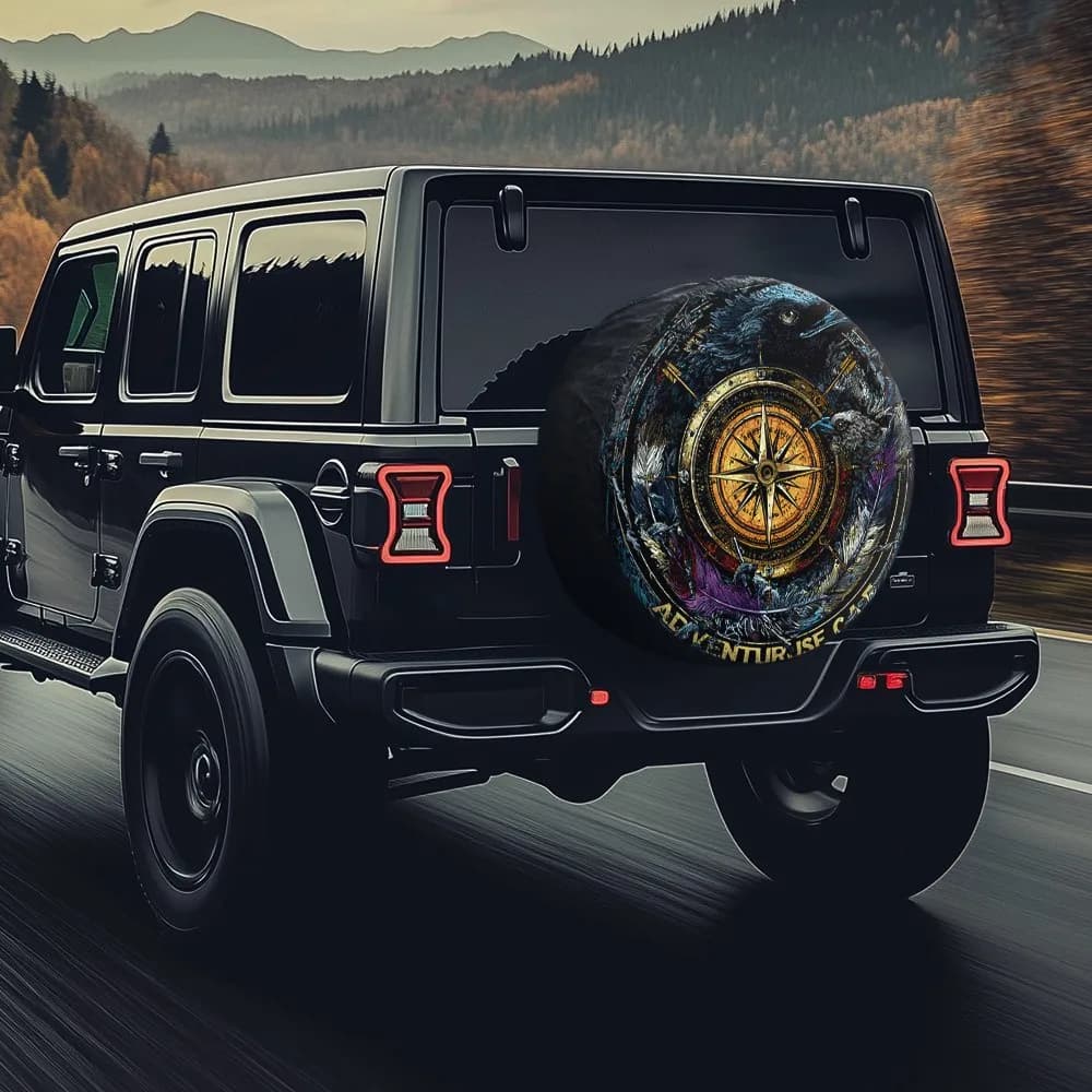 Compass Rose Tire Cover Graphic Print Polyester Durable Protection for Jeep SUV Truck