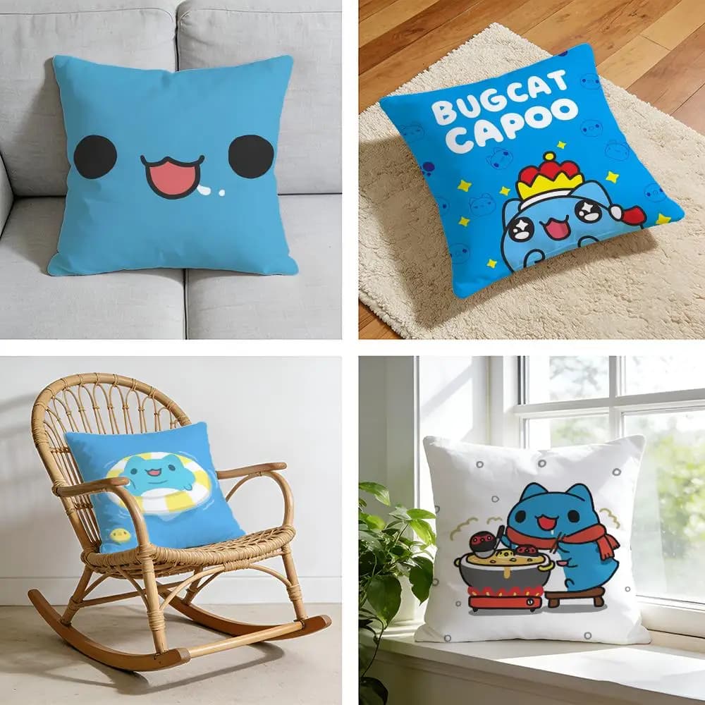 Kwaii Anime B-Bugcat CapooS Fodera per cuscino in peluche corto per letto, divano, auto, lavabile