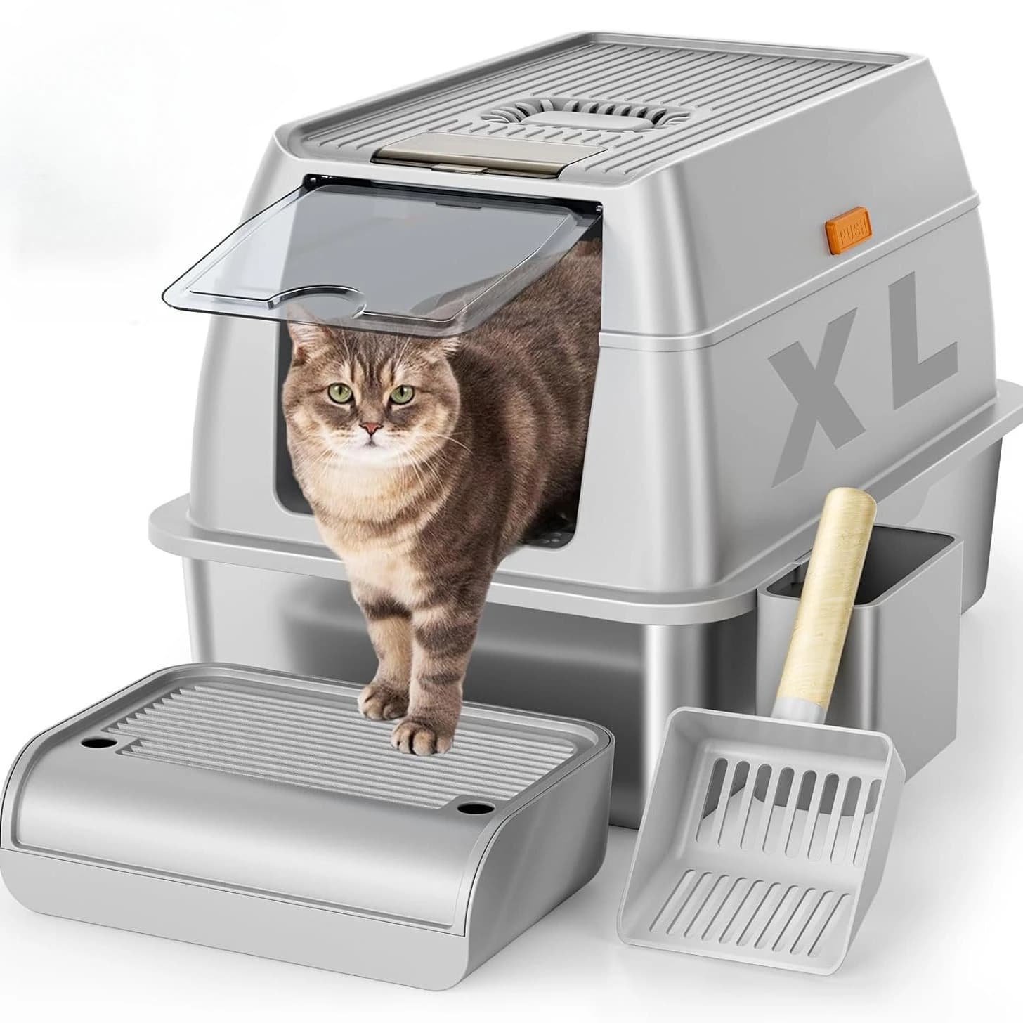 Cat litter box fully enclosed and removable two-in-one large stainless steel