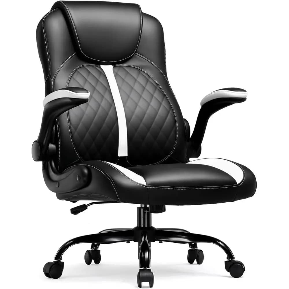 Sedia da Gaming Ergonomica Girevole con Supporto Lombare, Altezza Regolabile e Rivestimento in Pelle PU per Adulti e Utenti di Bassa Statura, Bianco Profondo