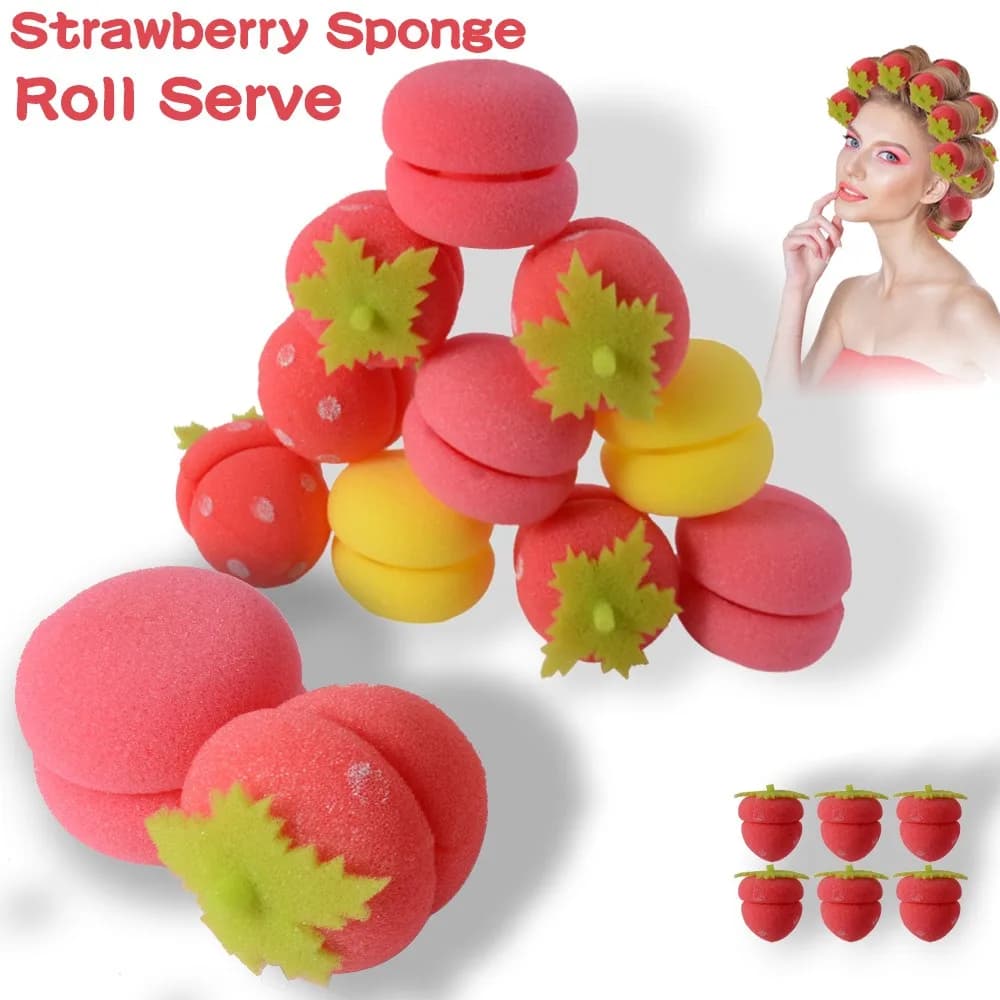Arricciacapelli a forma di fragola, morbido e senza calore, per un utilizzo comodo durante il sonno, delicato sui capelli.