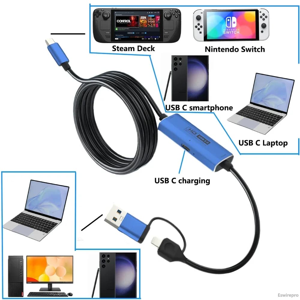 USB C Video Capture Recorder Device Live Streaming Box Grabber For Nintendo Switch Steam Deck iPhone 15 Pro Max placa de captura