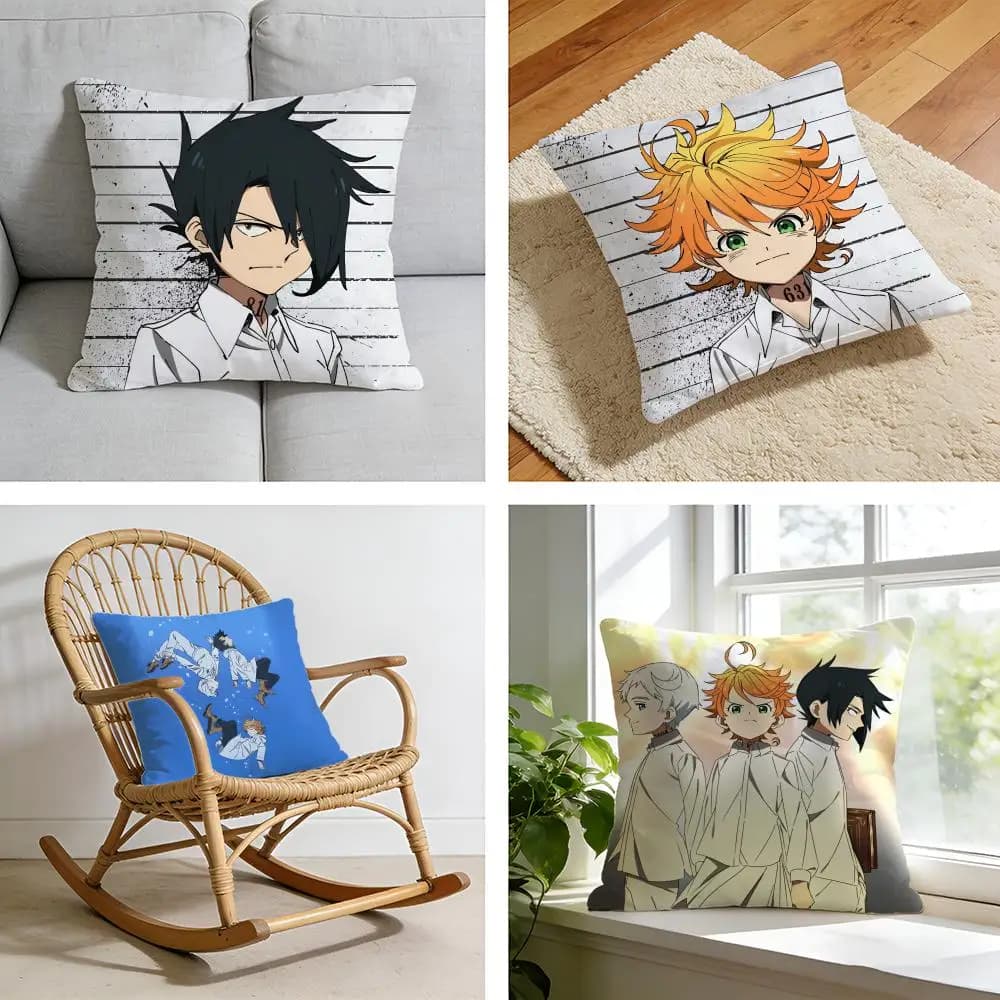 Cute Anime The P-Promised Neverland Cushion Cover Short plush pillowcase for bed sofa car，washable