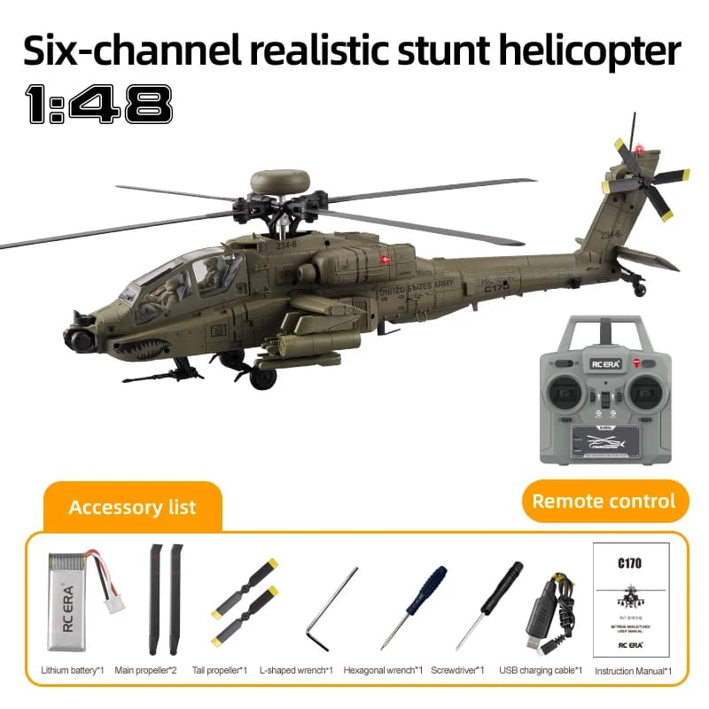 Apache Remote Controlled Helicopter Model AH-64D Optical Flow Positioning One Click Inverted C170 Outdoor Toy RC ERA Longbow
