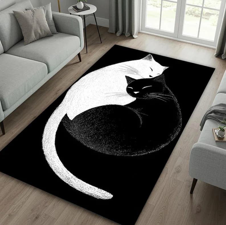 Tappeto per gatti Yin Yang Tappeto grande per gatti in bianco e nero Simpatico cartone animato Realistico Tappetino per gatti Camera da letto Soggiorno Tappeto per la decorazione della casa
