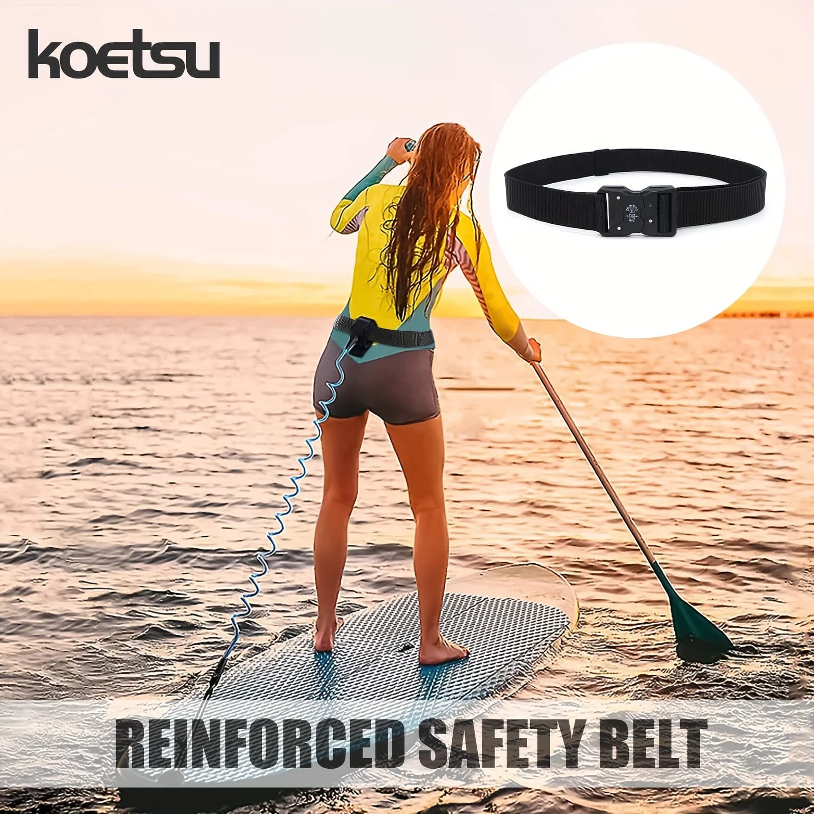 KOETSU Cintura con guinzaglio da surf a sgancio rapido | per tavole da surf e tavole da surf gonfiabili | Cintura di sicurezza per ciglia
