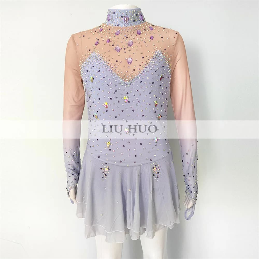 LIUHUO Danza sul Ghiaccio Pattinaggio di Figura Vestito Donna Ragazza Adolescente Personalizza Costume Prestazioni Concorso Body Viola Roller Latino Bambini