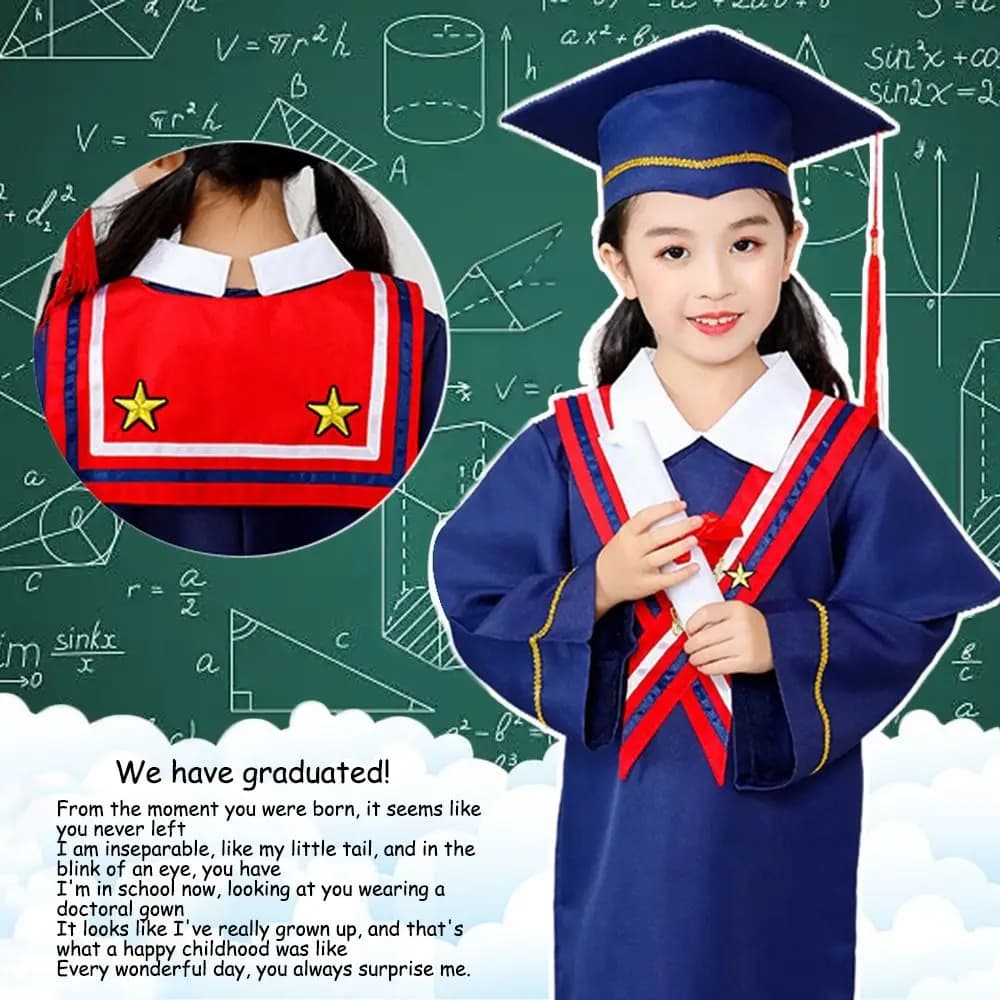 2Pcs/Set Kindergarten Children Graduation Gown Honors Graduation Mortarboard Hat Kindergarten Graduation Gown With Hat Tassel