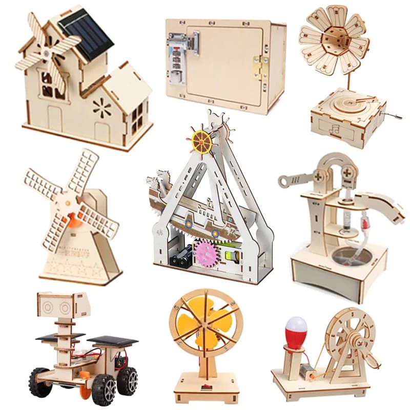 Giocattoli educativi per bambini in legno Modello di scienza fisica fai-da-te Esperimento Progetto di tecnologia artigianale di assemblaggio di piccola produzione fatta a mano