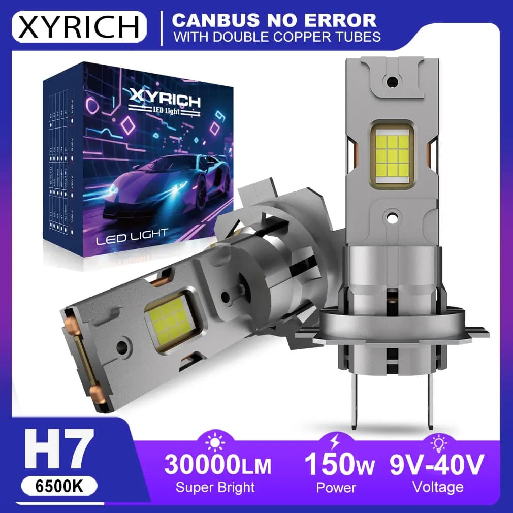 30000LM H7 Fari a LED Canbus Mini H7 Lampadine 120W 6500K Bianco Doppi tubi di rame Luci per auto con ventola Faro 12V-40V