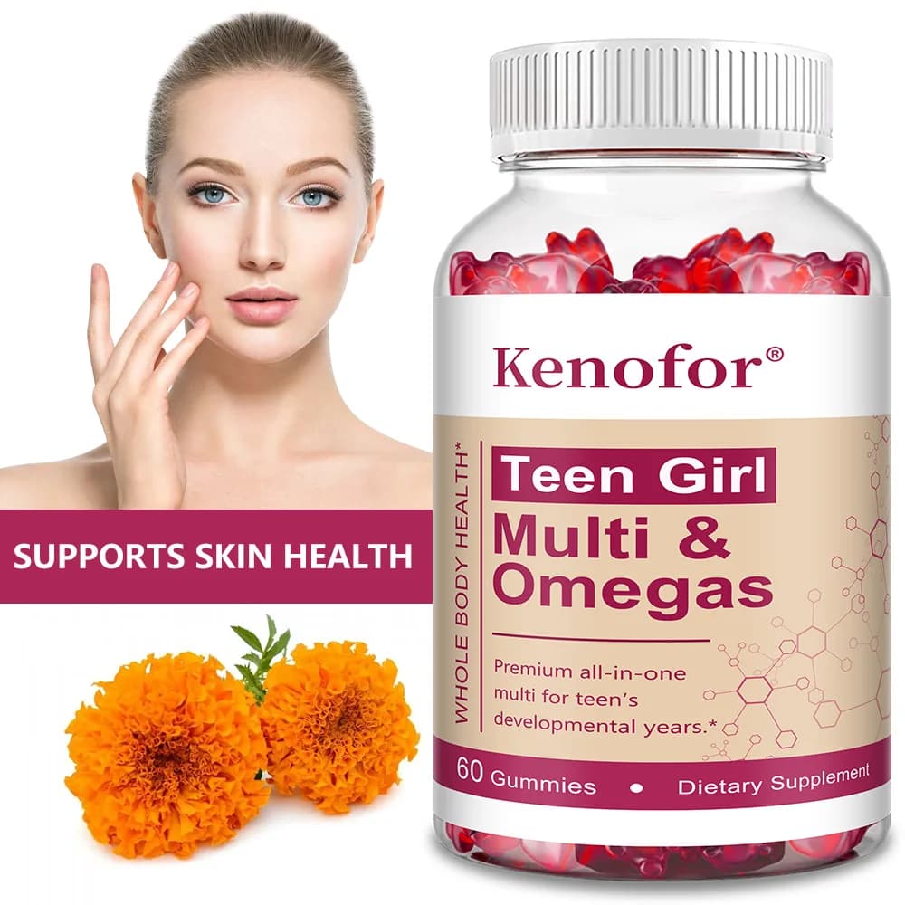 Multivitamin gumellas for teenage girls with fish oil Omega 3, vitamins D3, C, B12, B6, A, K etc., Promotes collagen and skin health, supports energy