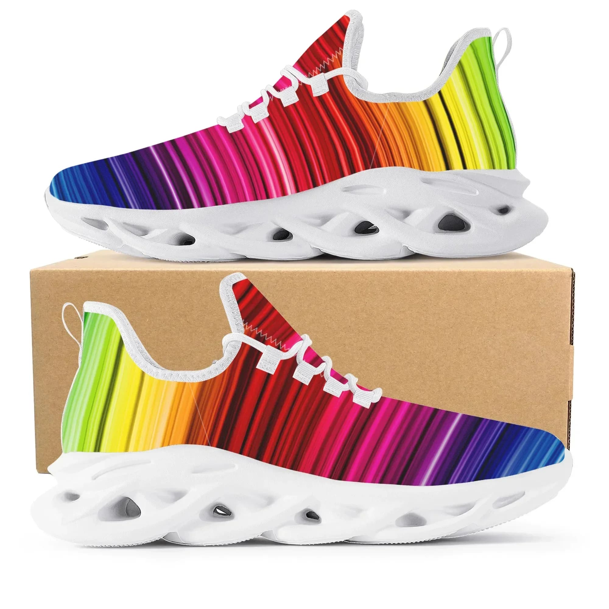 Sneakers alla Moda con Design Arcobaleno Colorato, Scarpe da Corsa Traspiranti in Mesh per Uomo, Donna e Adolescenti, Scarpe da Basket con Lacci