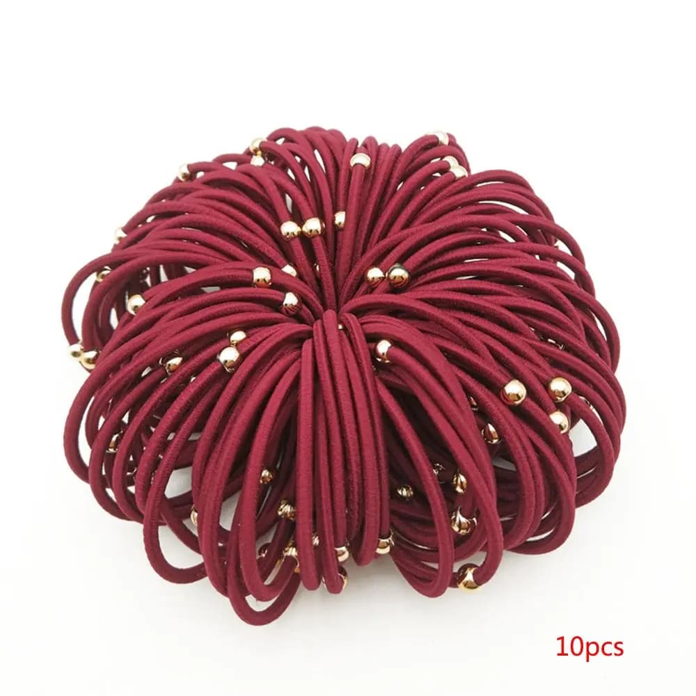 Girls 10Pcs/set Elastic Gold Bead Tie Gum Hair accessories Hair Tie Hair Rope Ponytail Holder Rubber Bands