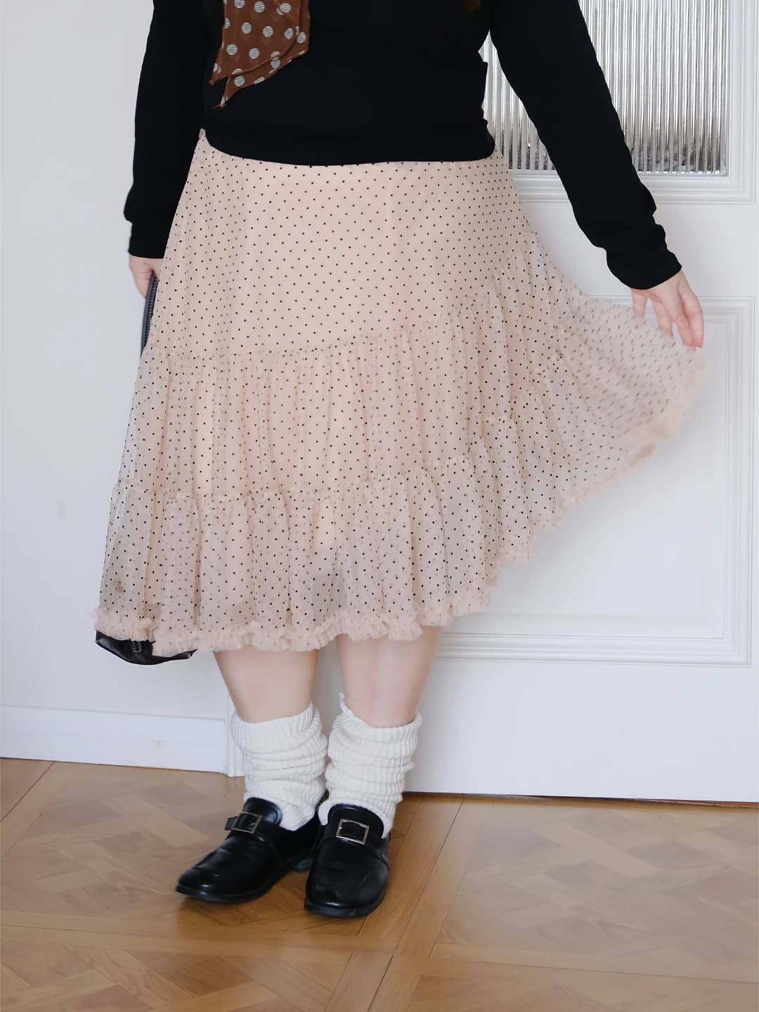 Zooobaby004 Gonna Coreana Semplice a Pois Dolce in Tulle a Vita Alta Linea A Lunghezza Midi per Donne