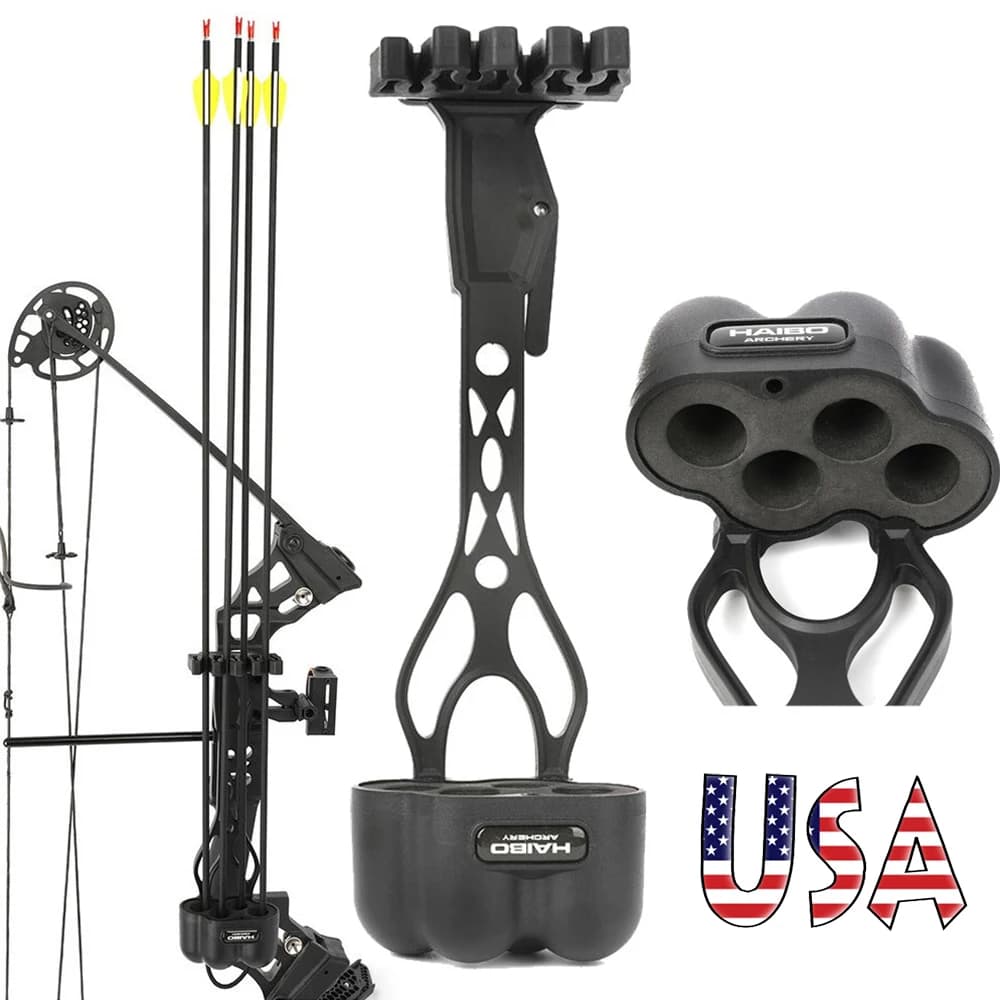 Portafrecce a Sgancio Rapido per 4 Frecce, Supporto in Nylon Rinforzato con Imbottitura in EVA, Compatto, Portatile, Regolabile e Rimovibile per Arco Compound, Caccia, Tiro al Bersaglio, Pratica di Tiro con l'Arco all'Aperto, Accessori per Tiro con l'Arco