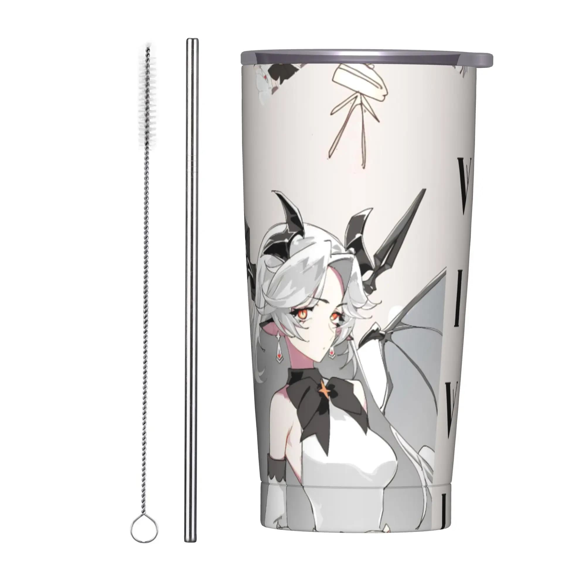 Borraccia Termica Isolante Trickcal C-Chibi Go Games con Cannuccia, Tazza Sottovuoto per Ufficio, Casa, Auto, 20oz