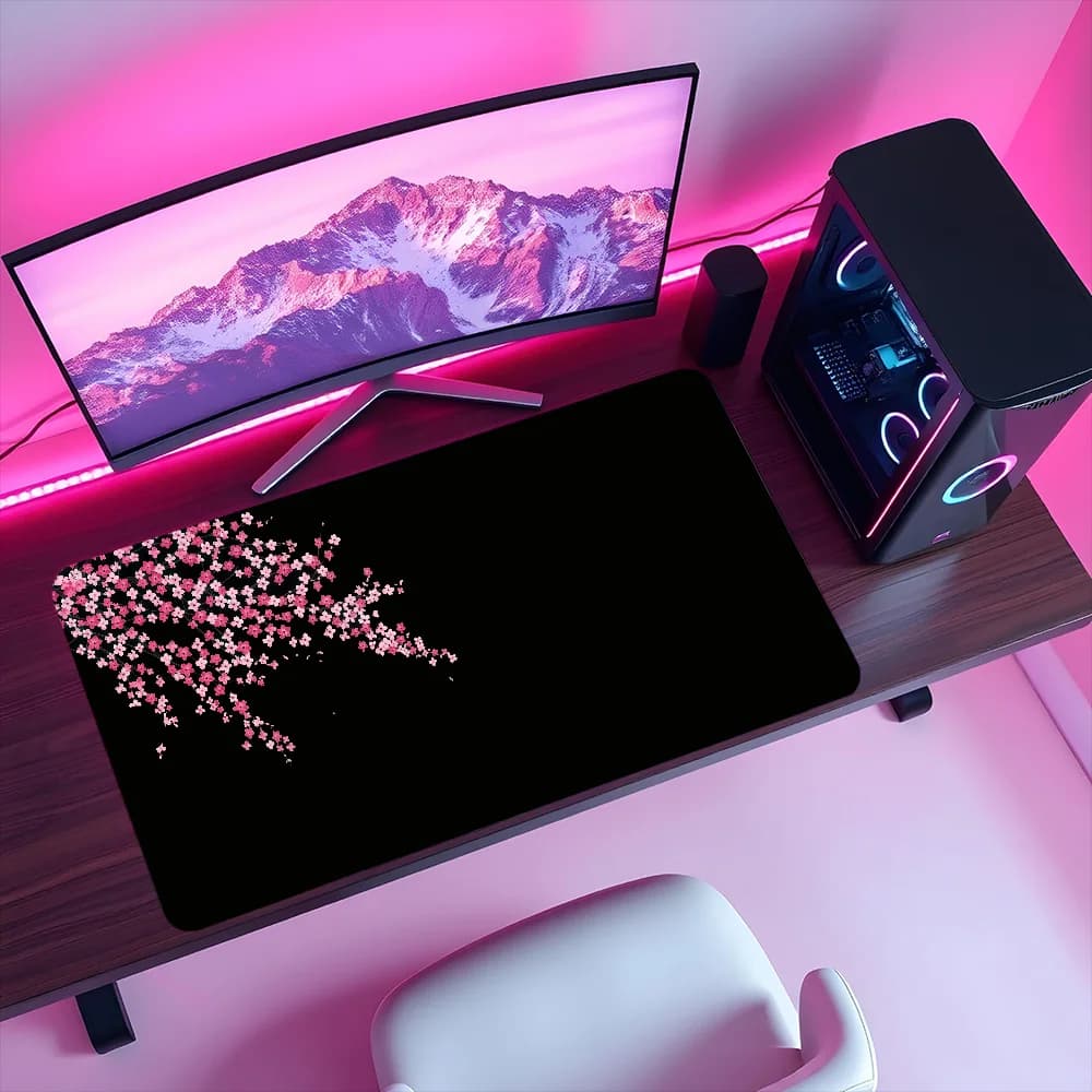 Tappetino per mouse Cherry Blossomx Sakura di colore nero, grande, antiscivolo, con bordi bloccati, per computer desktop, tastiera, mousepad, ufficio, studente
