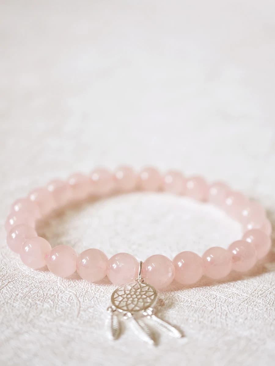 Lii Ji Real Stone Love Bracelet Rose Quartz 925 Sterling Silver Dream Catcher Charm Bracelet Women Jewelry Birthday Gift