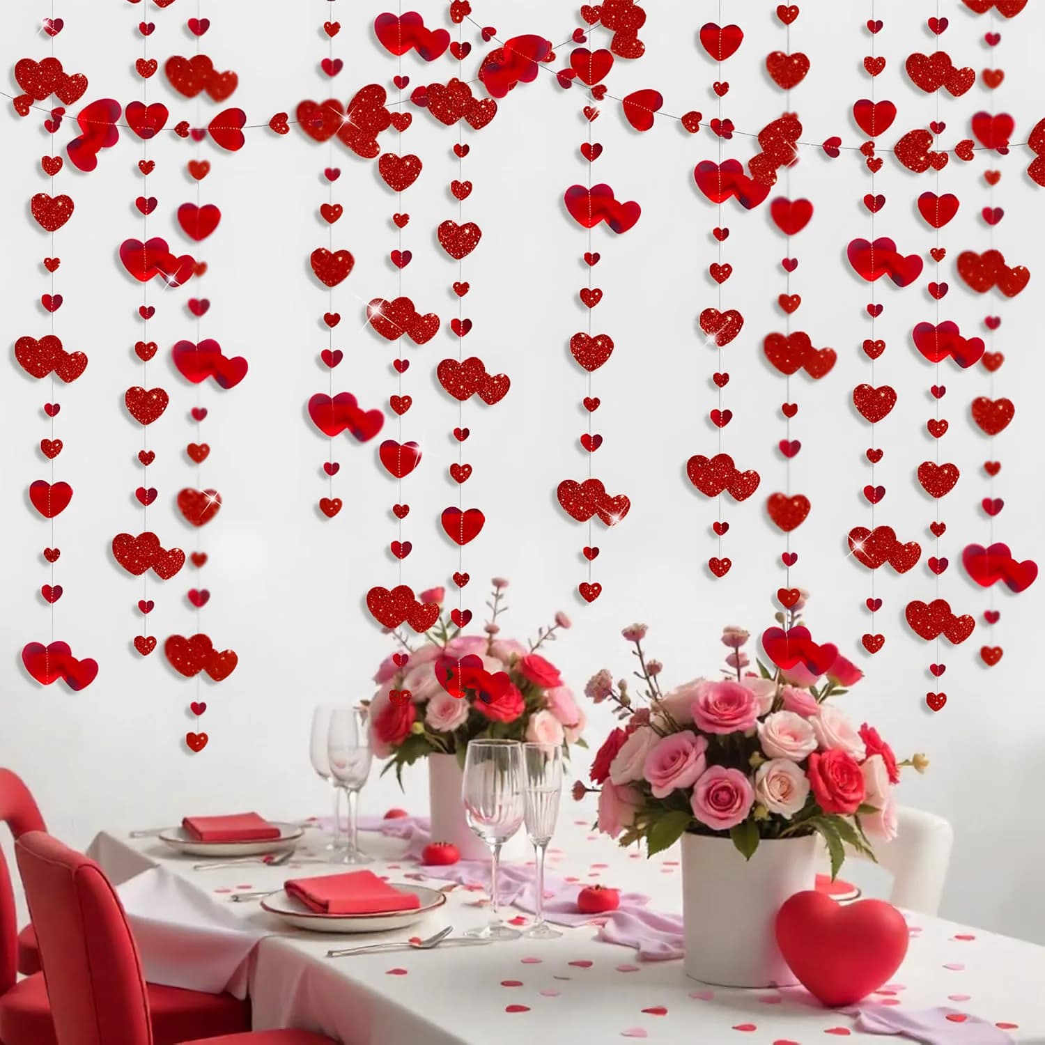 4 m Cuore rosso Amore Forma Stringa San Valentino Decorazione festa Ghirlanda Matrimonio Anniversario Casa Appeso a parete Streamer di carta regalo
