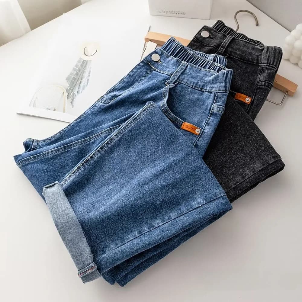 Spring 2023 plus Size High Waist Casual Jeans Women's Elastic Denim Harem Pants Vintage Loose Fit Wide Leg Cotton Stretch