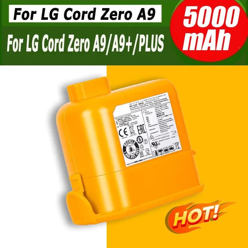 Batteria CordZero da 5000mAh per Aspirapolvere A9/P9/A9S, Certificata KC, Compatibile con EAC63382201/04 per Batteria LG CordZero A9