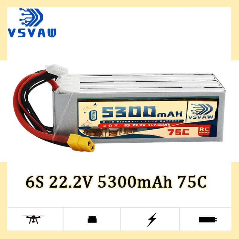 VSVAW 6S 5300mAh Lipo Battery XT90 / XT60 Connector 75C 22.2V Drone Battery FPV Quadcopter Air Cooler Auto Boat