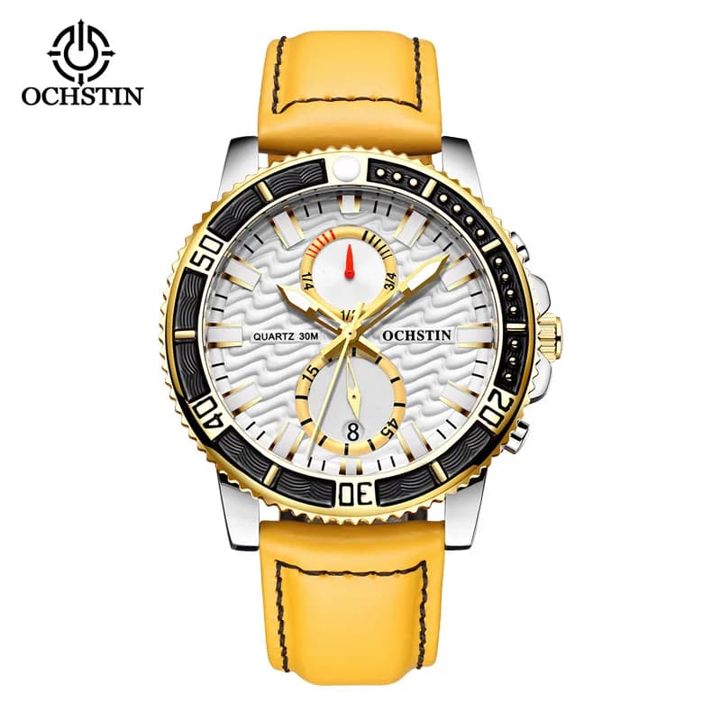 New outdoor multi-function quartz watch, men's first layer cowhide strap sports watch 6045A