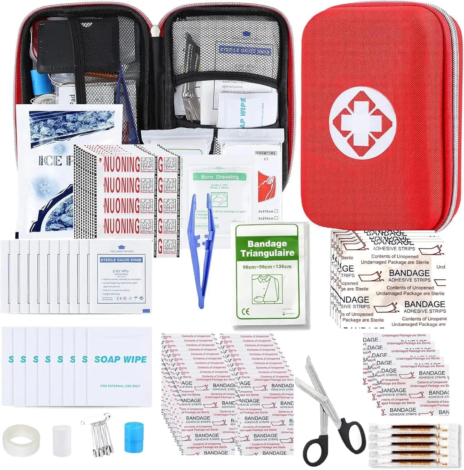 Kit di Pronto Soccorso Compatto da 276 Pezzi per Casa, Auto, Campeggio, Escursionismo, Viaggi d'Emergenza, Sopravvivenza all'Aperto