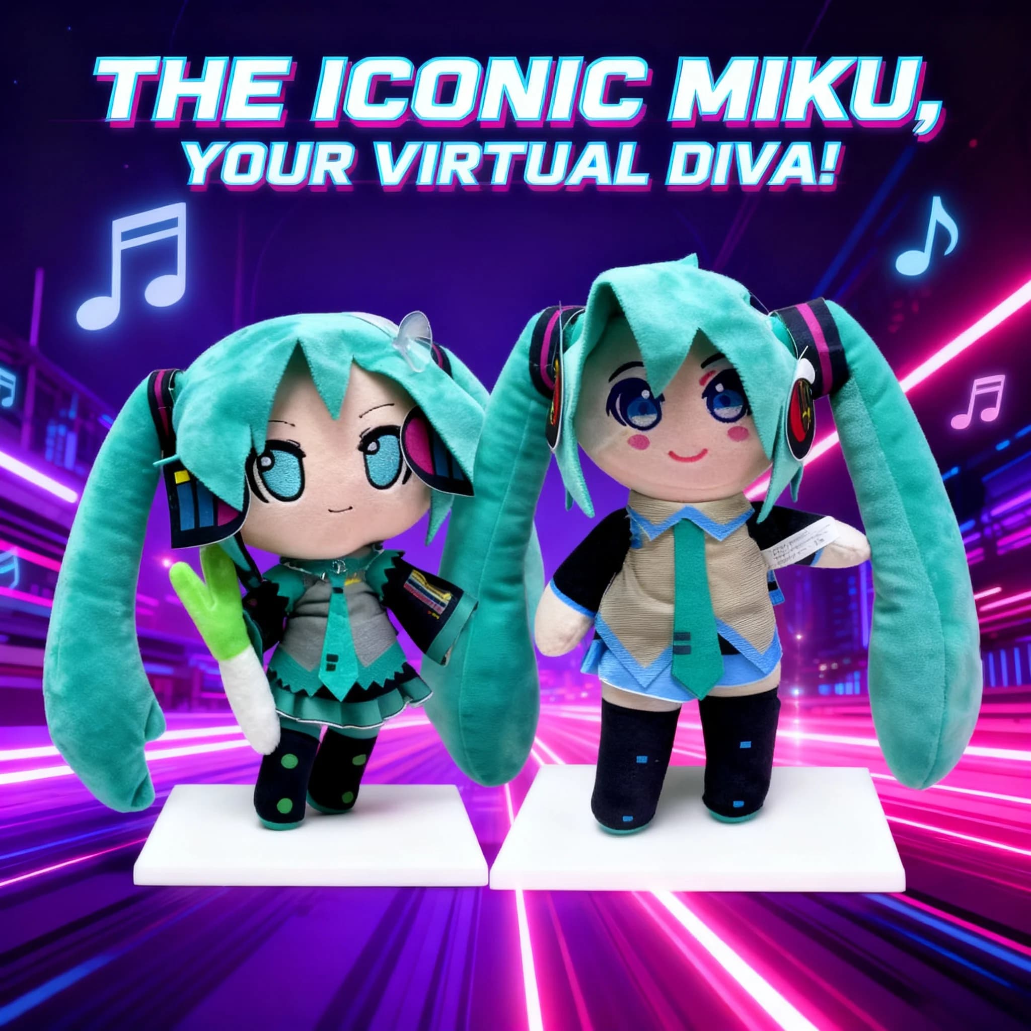 Peluche Hatsune Miku in Piedi con Cipolla Verde, Personaggio Anime Cartoon, Giocattolo di Peluche, Commercio all'Ingrosso Transfrontaliero