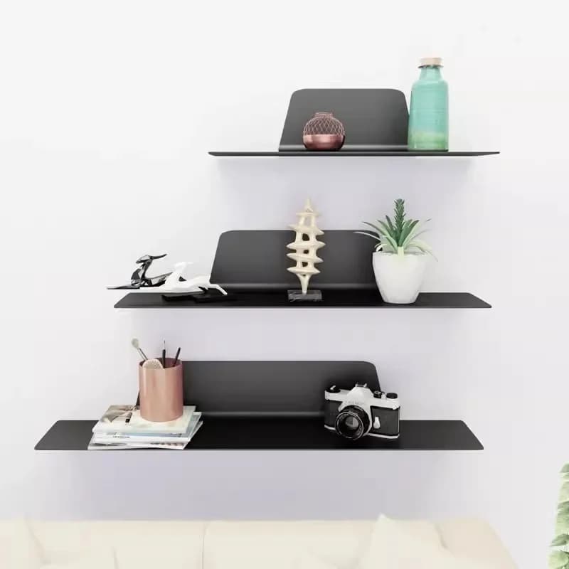 Wrought Iron Wall Hanging Shelf Decorative Partition Board Book Ornament Rack for Living Room Bathroom Home Display Storage